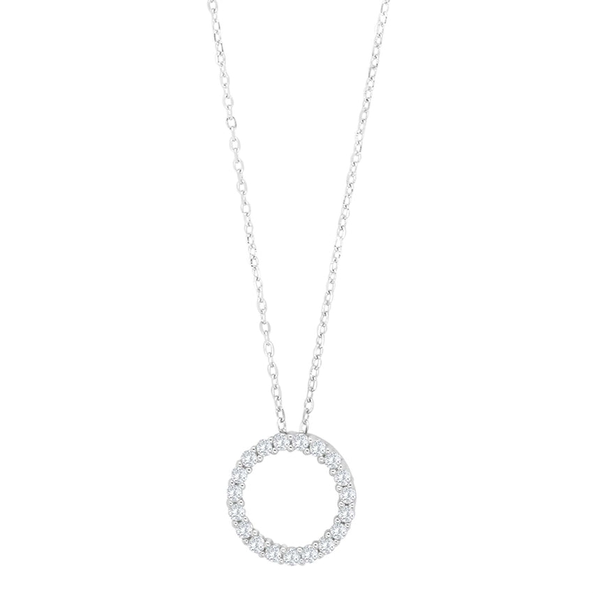 OBINOR halskæde fra JoanliNor i rhodineret 925 sterlingsølv med 14 mm cirkelvedhæng prydet med klare zirkonia.